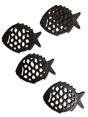 vintage cast iron small fish trivets set of 4 coastal kitchen decor